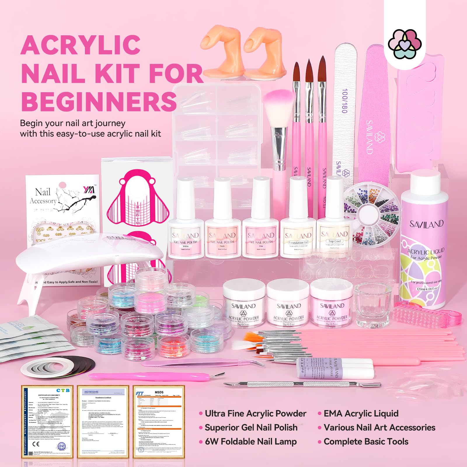 SAVILAND Acrylic Nail Kit with Everything | Beginner DIY Nails Set