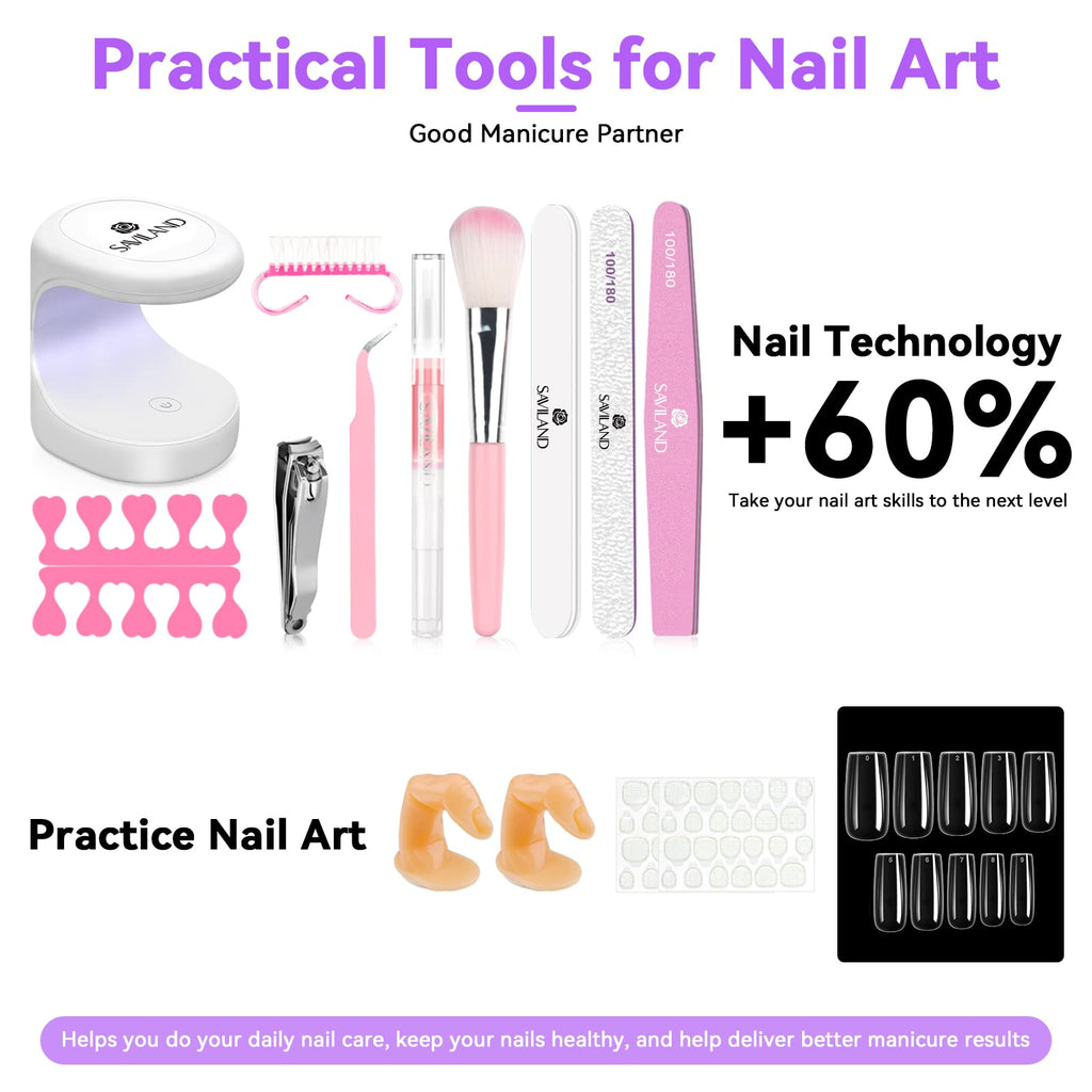 SAVILAND Acrylic Nail Kit with Drill – DIY Nail Extensions, Gel Polish & Portable Lamp