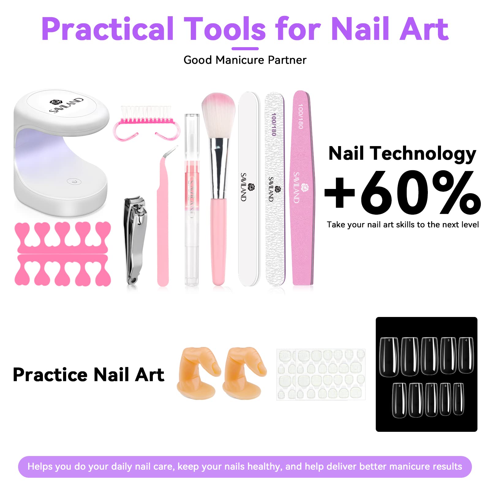 SAVILAND Acrylic Nail Kit with Drill – DIY Nail Extensions, Gel Polish & Portable Lamp