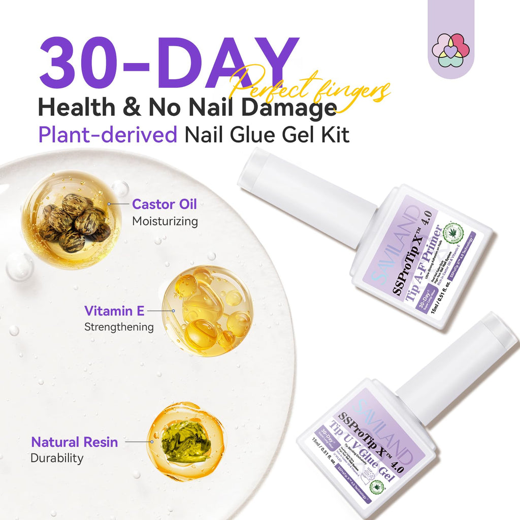 SAVILAND Gel Nail Glue & Nail Primer Set | SSProTip 4.0, 30-Day Strong Adhesion