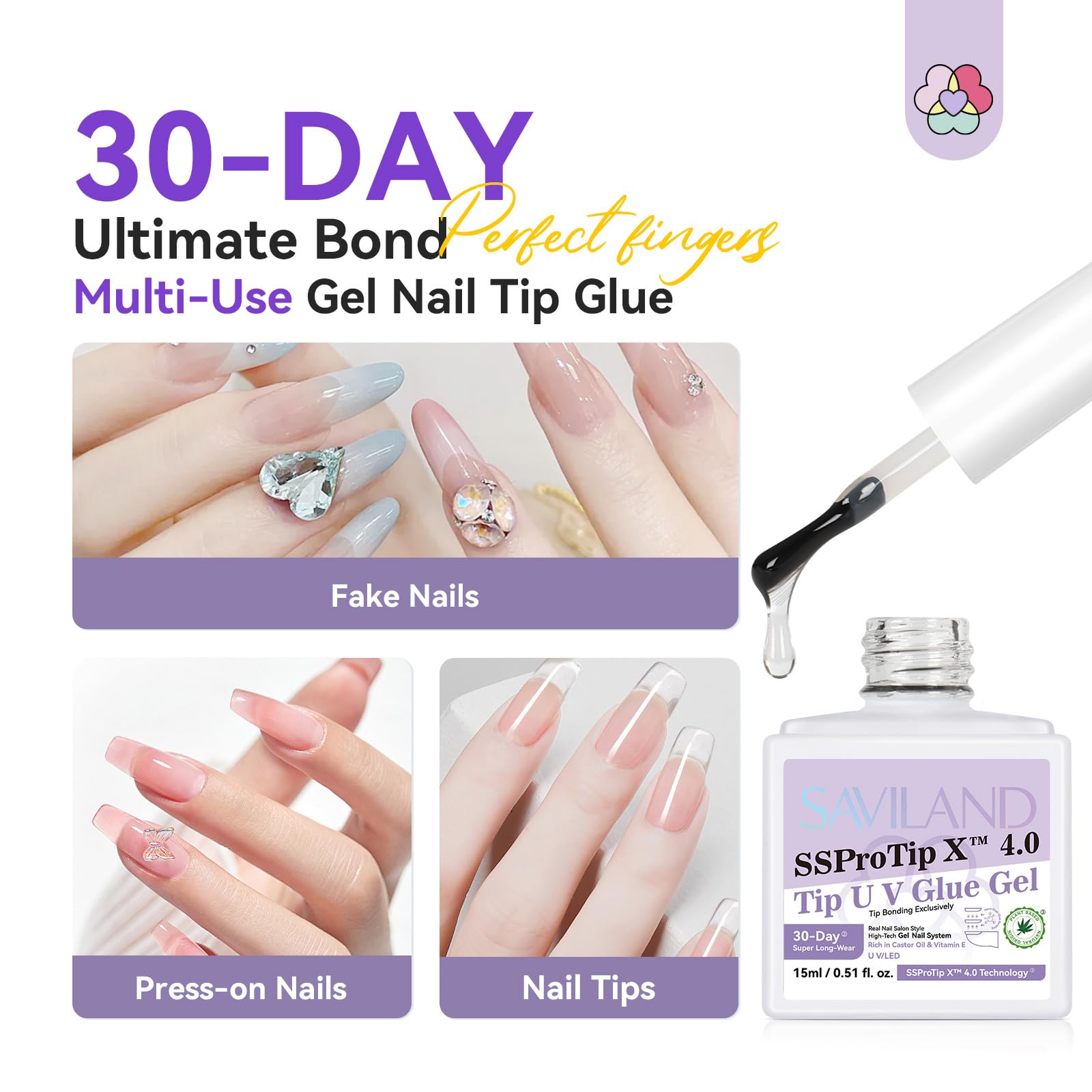 SAVILAND Gel Nail Glue & Nail Primer Set | SSProTip 4.0, 30-Day Strong Adhesion