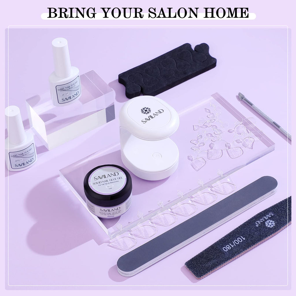 SAVILAND Toenail Tips & Solid Glue Gel Kit – 500 Clear Tips + UV Lamp