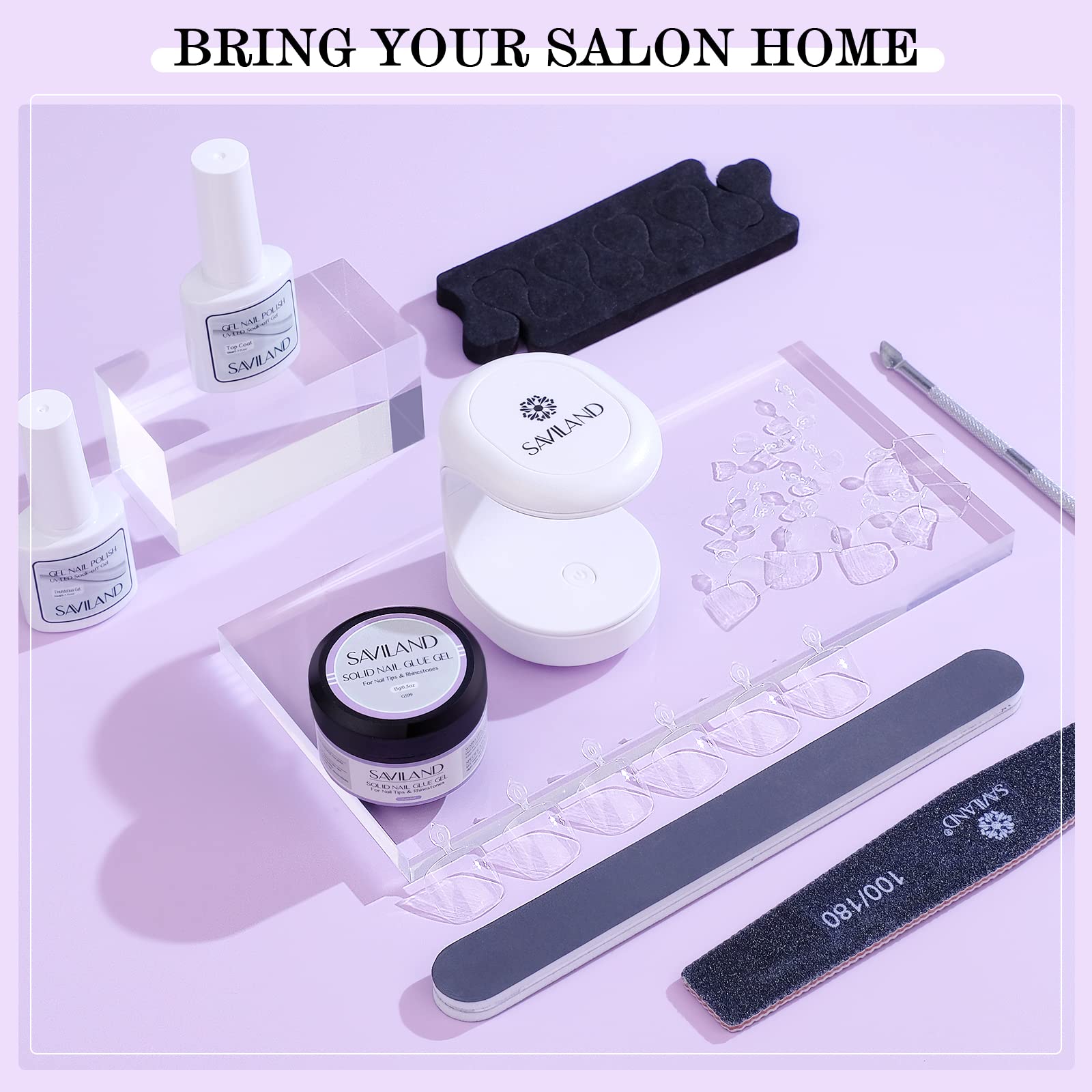 SAVILAND Toenail Tips & Solid Glue Gel Kit – 500 Clear Tips + UV Lamp