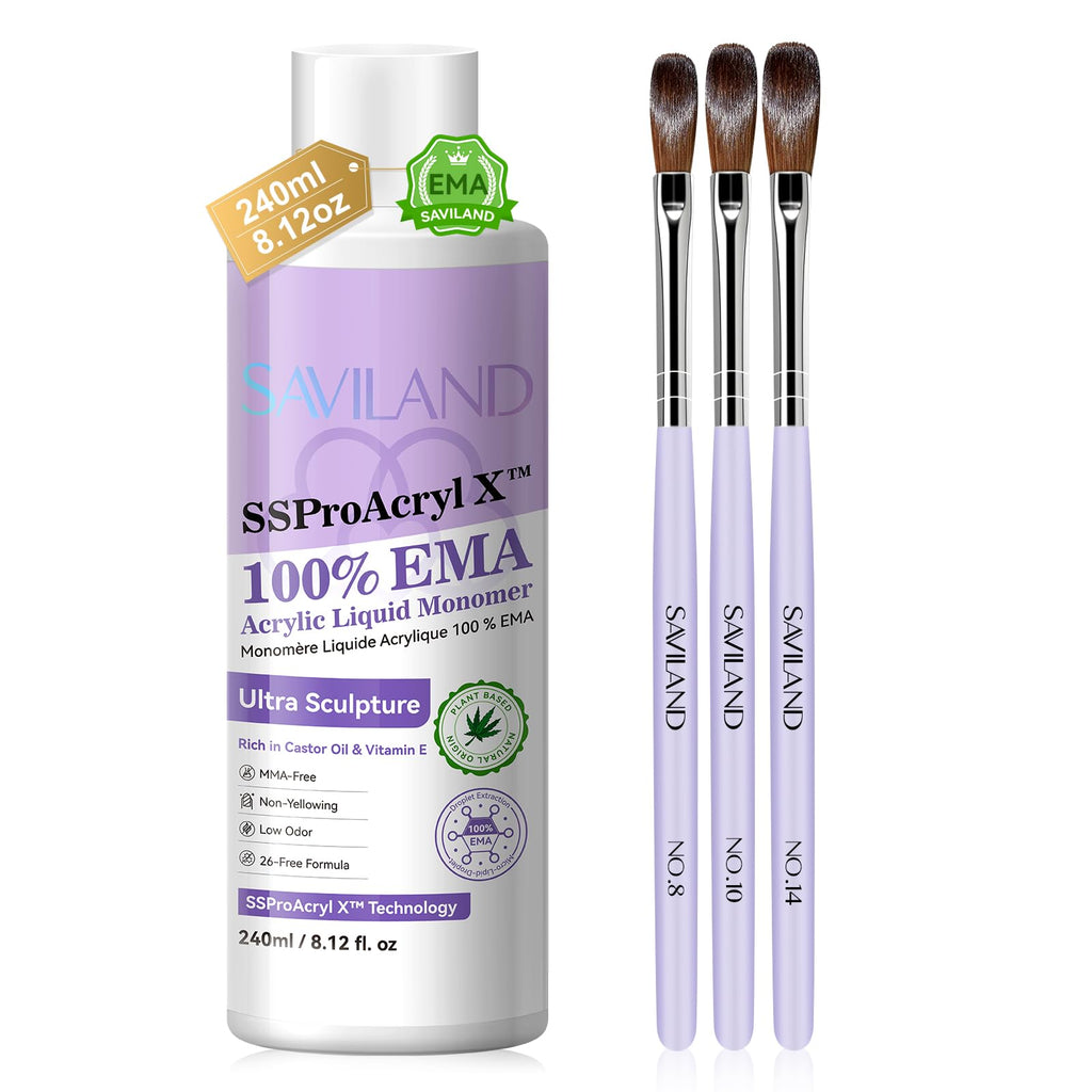 SAVILAND SSPro X Pure EMA Monomer Liquid – 240ml with 3 Acrylic Brushes