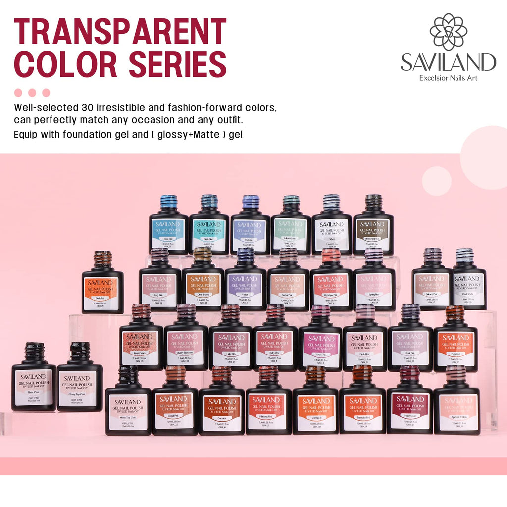 SAVILAND Jelly Gel Nail Polish Set – 30 Colors, 180 Finishes (Sheer, Matte, Glossy)