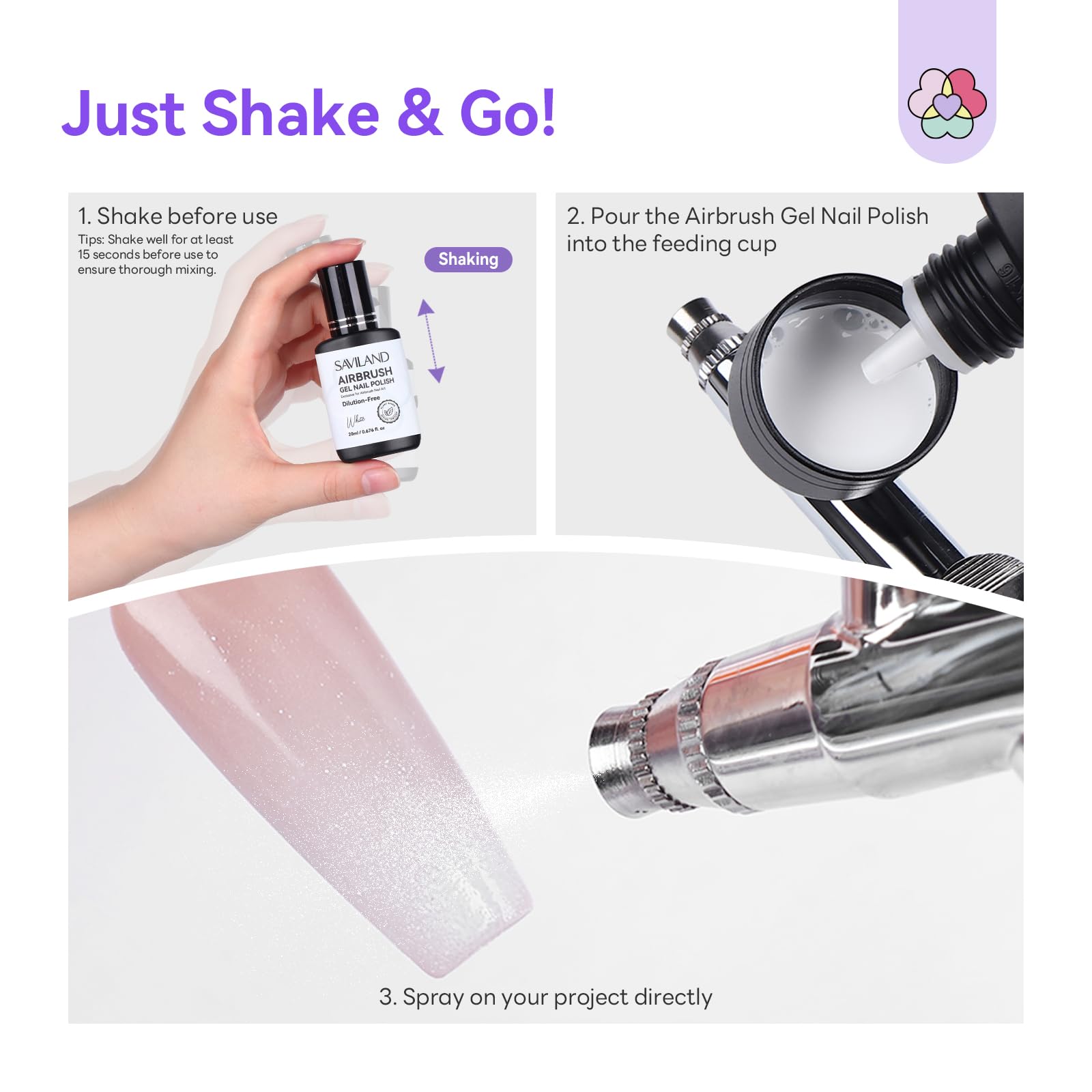 SAVILAND Dilution-Free Airbrush Gel Nail Polish – White 6x20ml, HEMA-Free, 0-Acetone