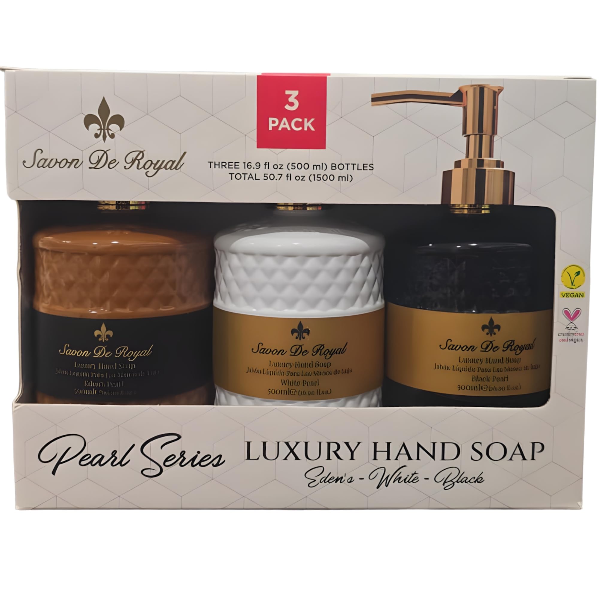 Savon De Royal Luxury 3-Pack Liquid Hand Soap – Jasmine, Musk Vanilla & Vanilla Orange | Refillable Bottles Gift Set