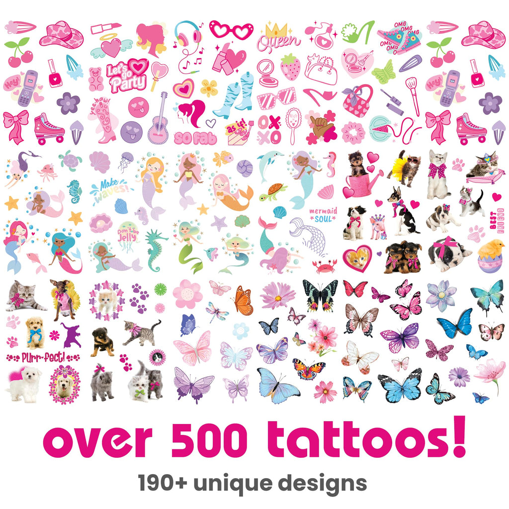 Savvi 500 Temporary Tattoos for Girls – Unicorns, Mermaids & More | Party Favors
