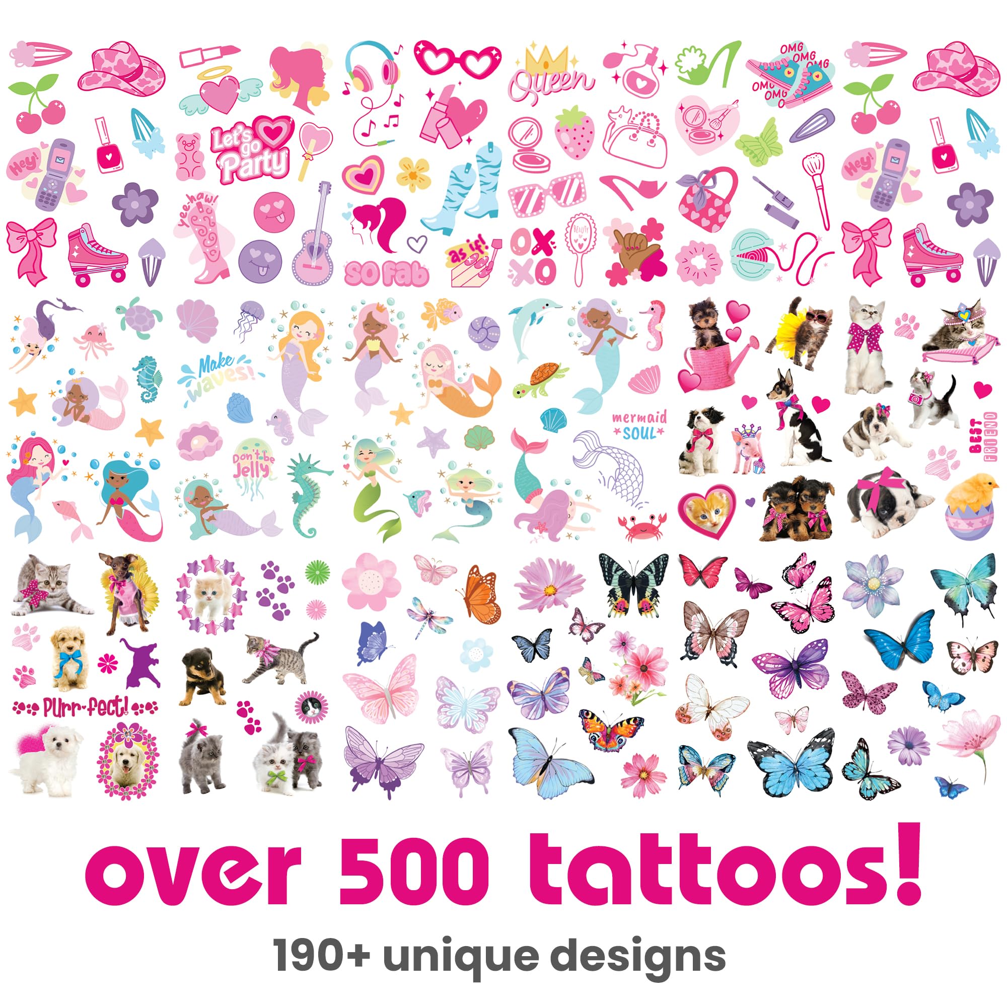 Savvi 500 Temporary Tattoos for Girls – Unicorns, Mermaids & More | Party Favors