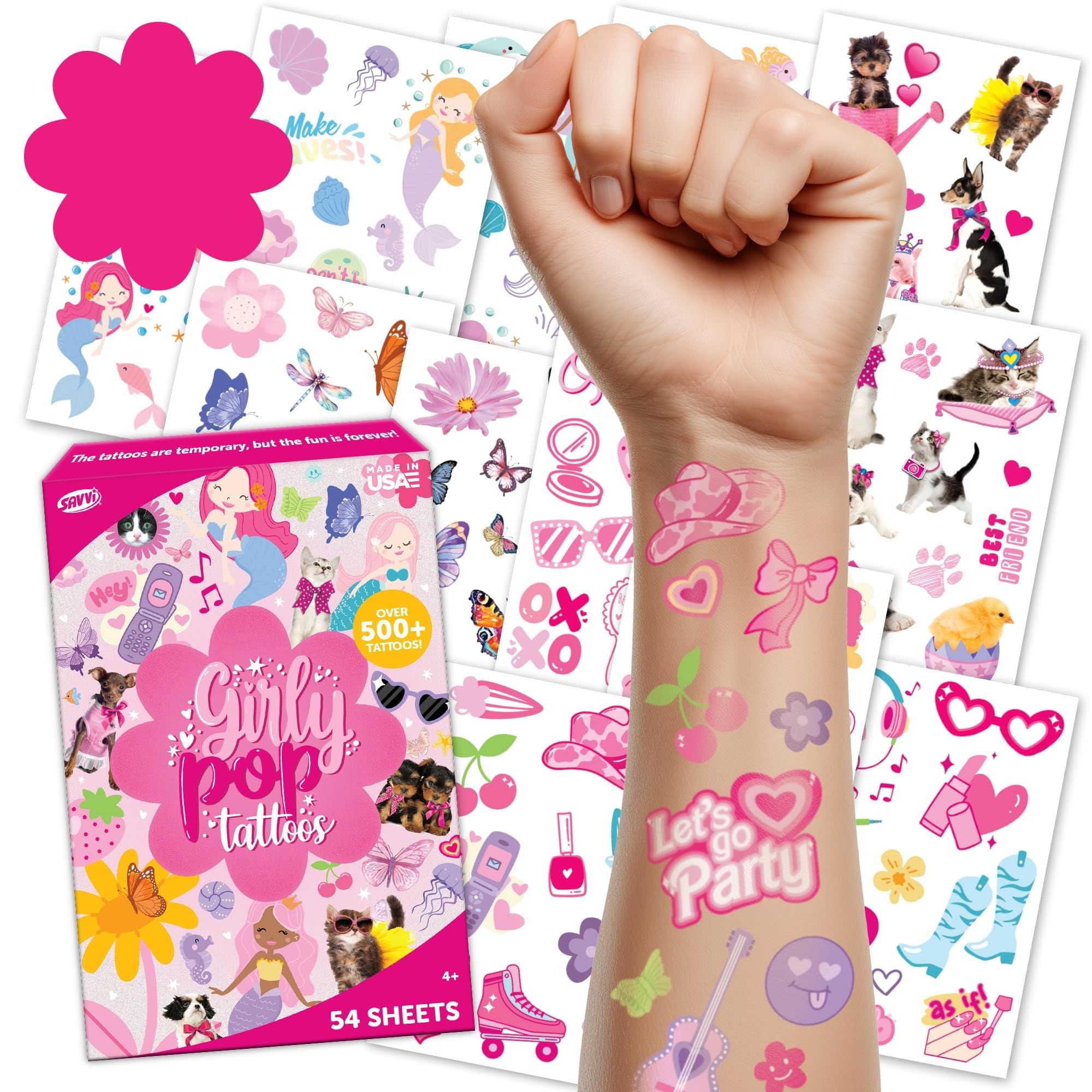 Savvi 500 Temporary Tattoos for Girls – Unicorns, Mermaids & More | Party Favors