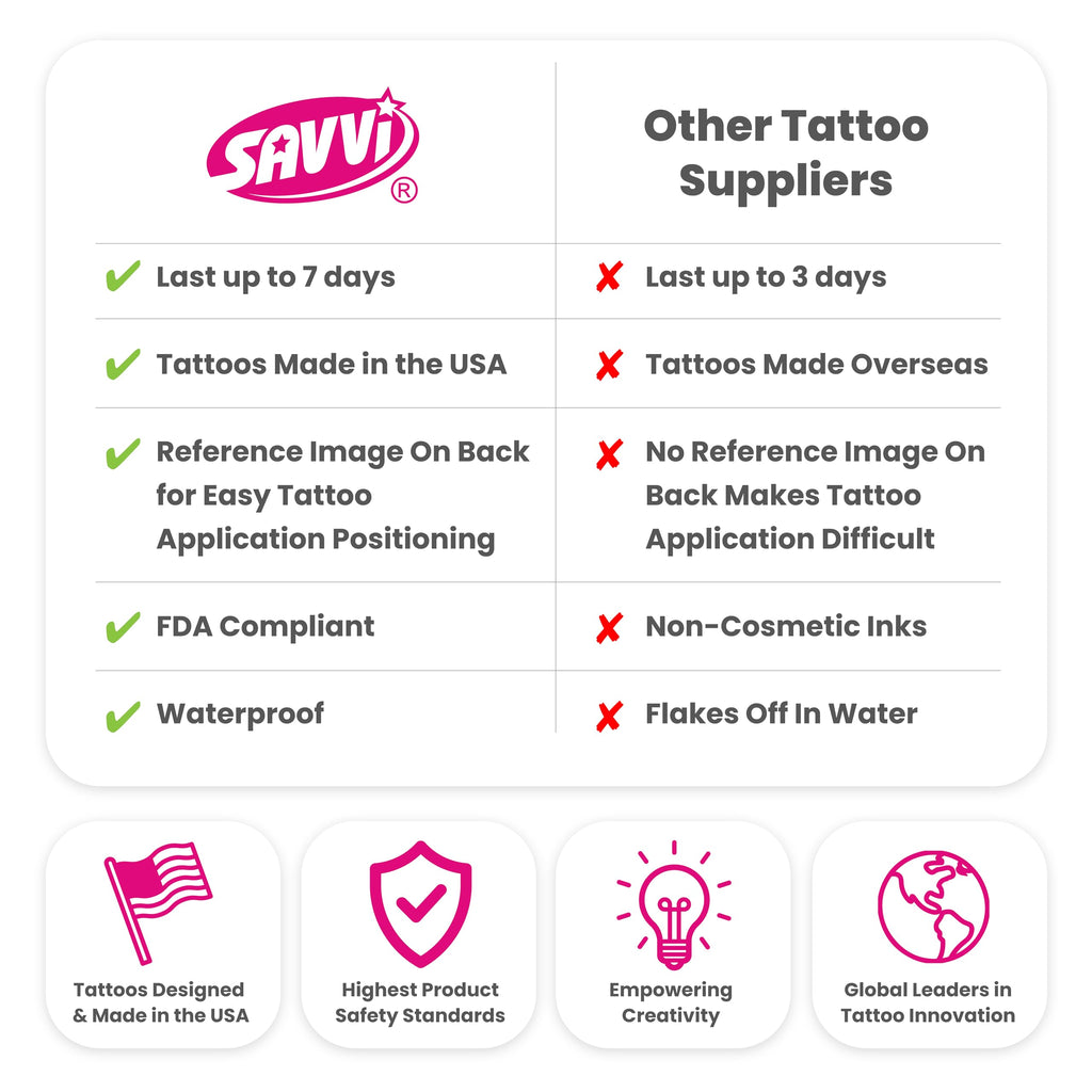 Savvi 500 Temporary Tattoos for Girls – Unicorns, Mermaids & More | Party Favors