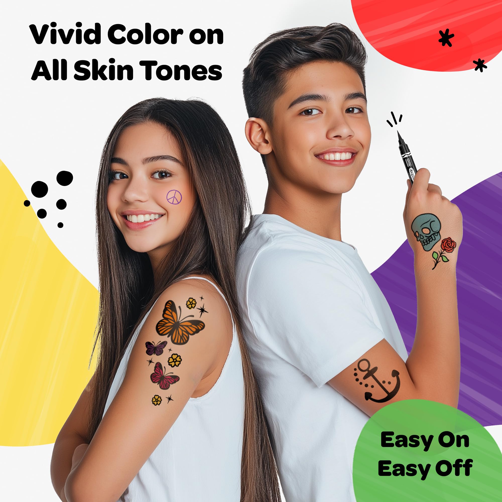 Savvi Crayola 8ct Temporary Tattoo Markers – Skin-Safe Ink, Vibrant Colors, USA Made (1 Pack)