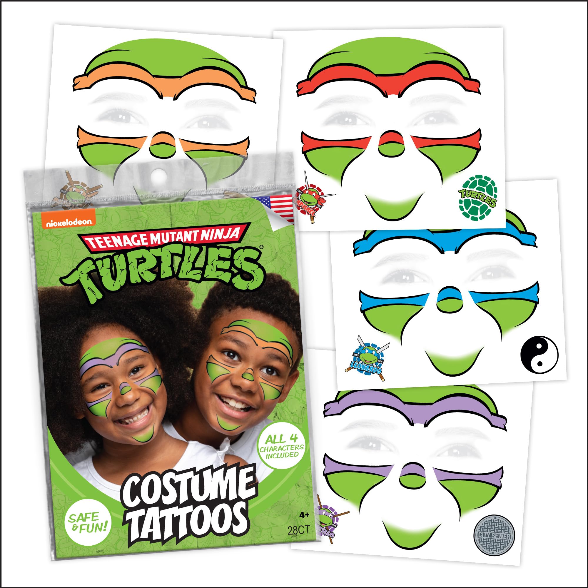Savvi TMNT Face Tattoos – Non-Toxic Temporary Tattoo Set for Kids (Leonardo, Donatello, Michelangelo & Raphael)