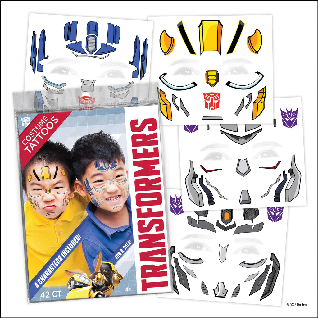 Savvi Transformers Costume Face Tattoos – Temporary Tattoos for Kids (Optimus Prime, Bumblebee) – Easy, Skin-Safe, Non-Toxic