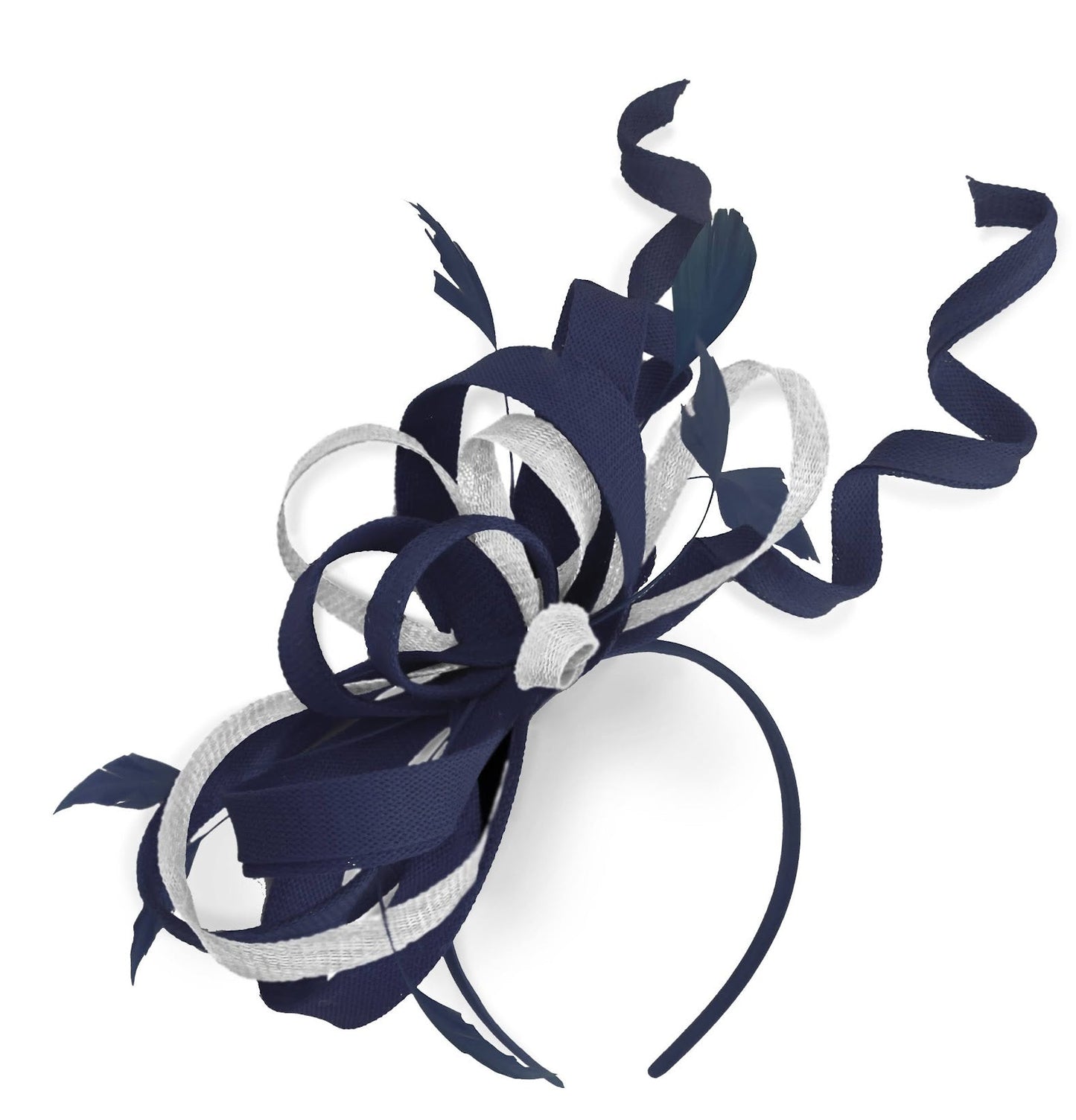 Caprilite Navy and White Wedding Swirl Fascinator Headband Alice Band Ascot Races Loop Net