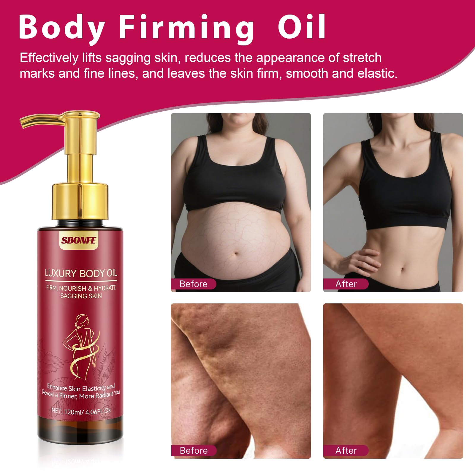 SBONFE Body Firming Oil for Crepe Skin – Lightweight, Hydrating After-Shower Treatment