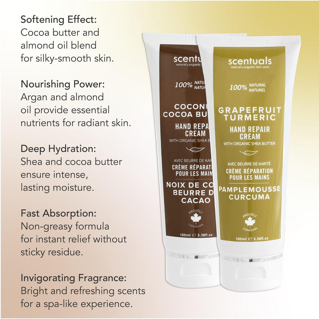 Scentuals Hand Cream Set of 2 — Shea, Cocoa Butter, Argan & Almond Oil | Coconut Cocoa Butter + Grapefruit Turmeric | 100ml x 2