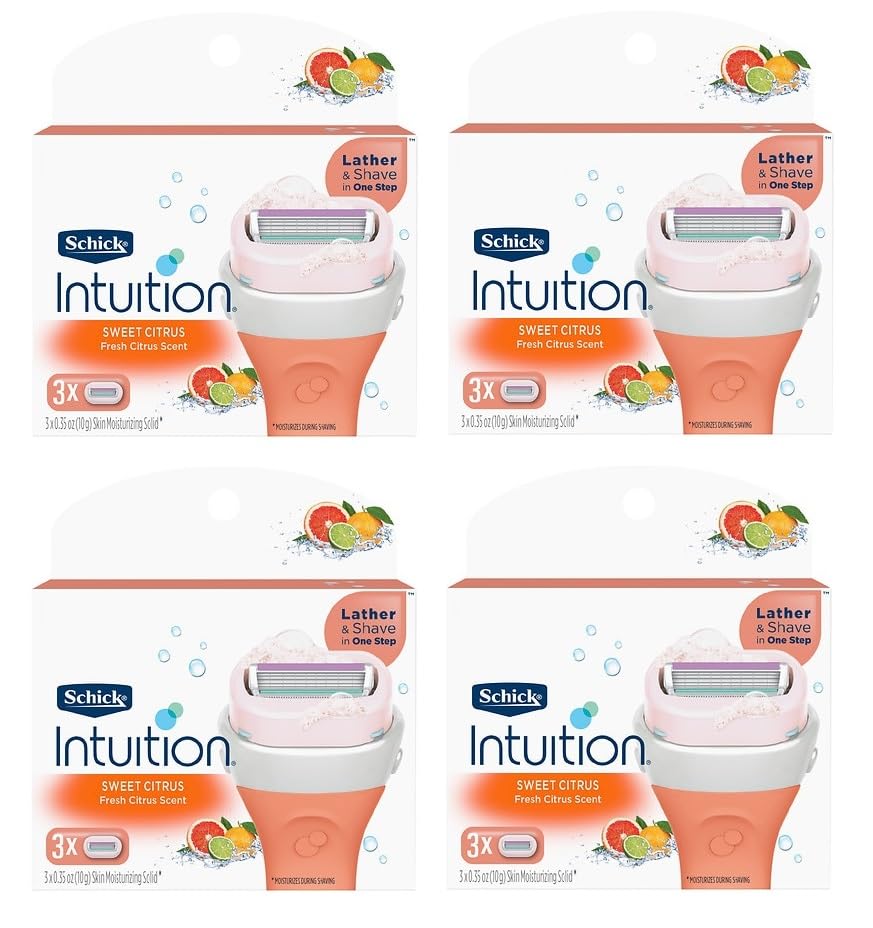 Schick Intuition Sweet Citrus Razor Refills — Lather & Shave In One Step, 12 Cartridges
