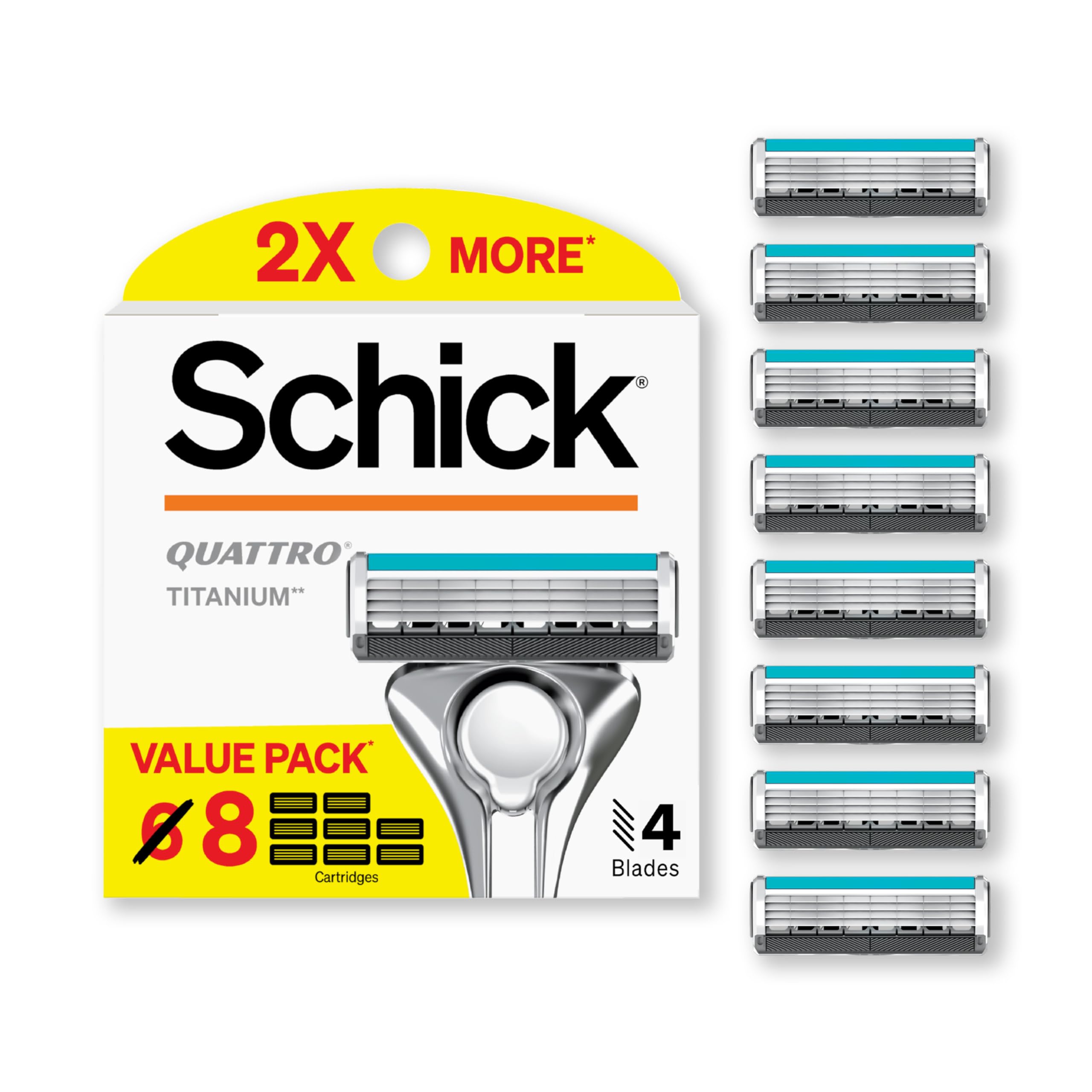 Schick Quattro Titanium Razor Refills – 8-Count Pack for Close, Comfortable Shaving