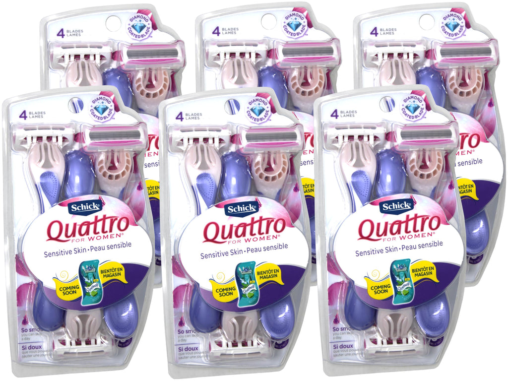 Schick Quattro Womens Disposable Razors – High Performance, 3-Count (Pack of 6)