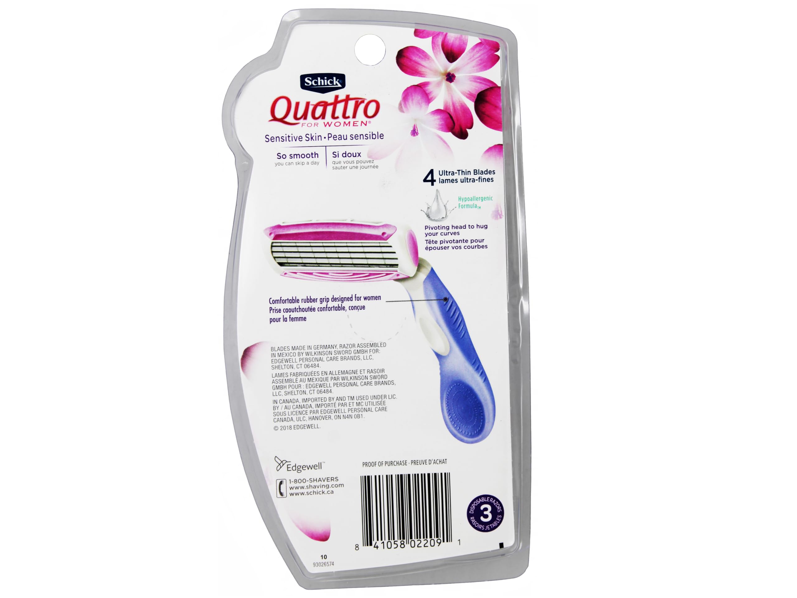 Schick Quattro Womens Disposable Razors – High Performance, 3-Count (Pack of 6)