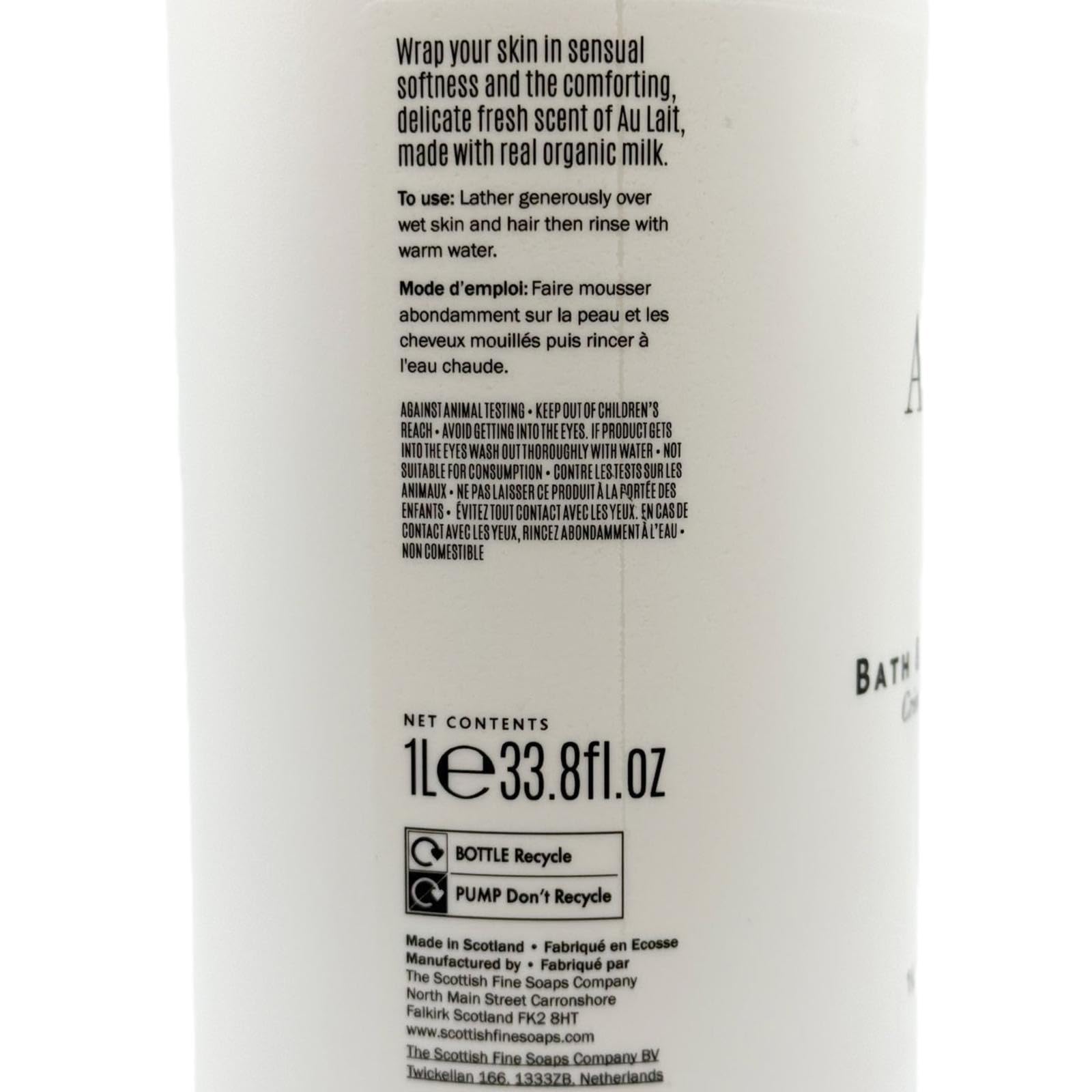 Scottish Fine Soaps Au Lait Bath & Shower Cream – 1L White Bottle