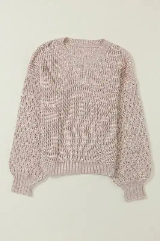 Sea Green Cable Knit Drop Shoulder Balloon Sleeve Sweater Women UK