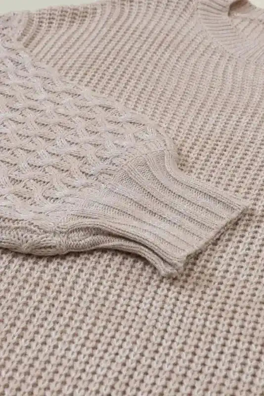 Sea Green Cable Knit Drop Shoulder Balloon Sleeve Sweater Women UK