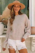 Sea Green Cable Knit Drop Shoulder Balloon Sleeve Sweater Women UK