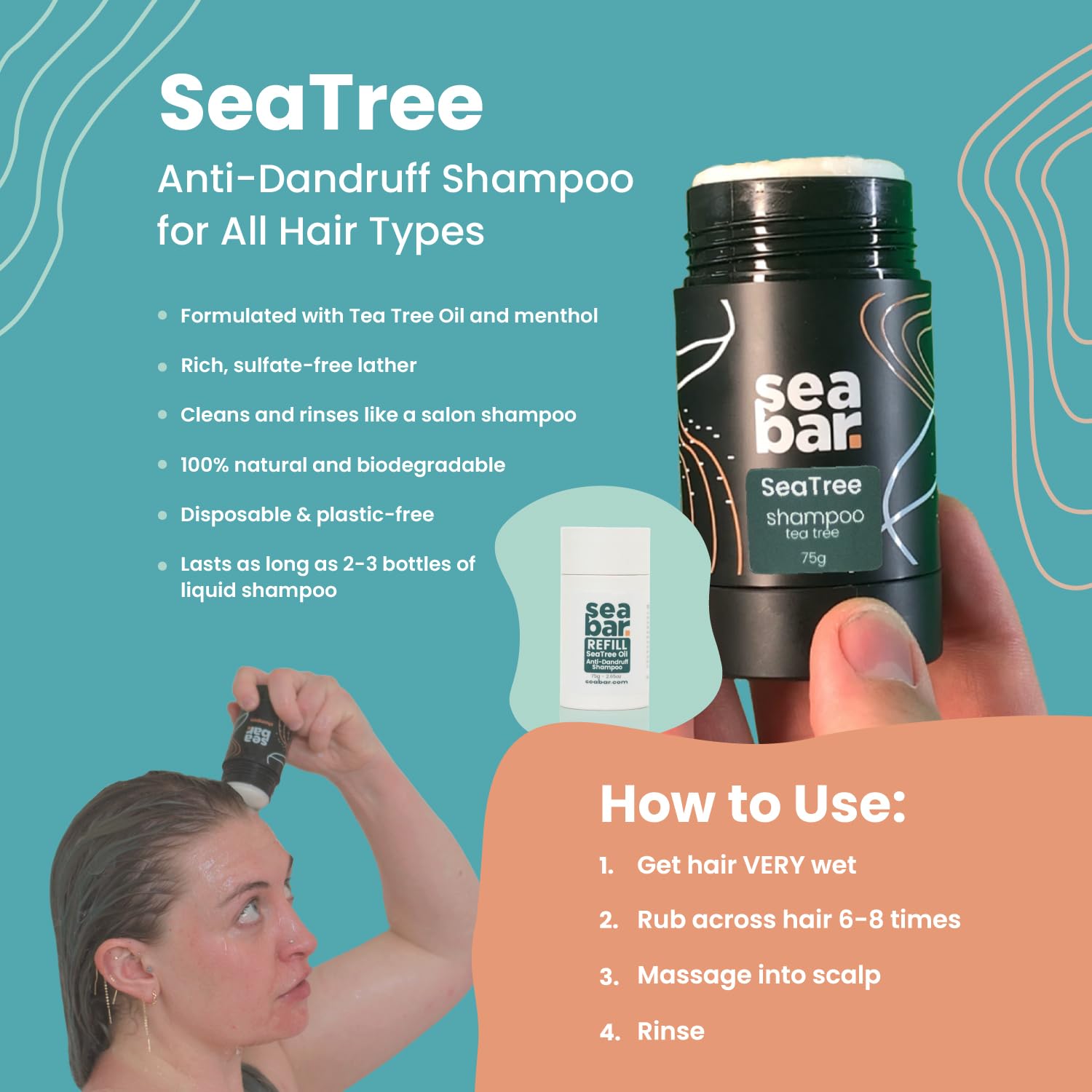 SeaBar Shampoo Bar Refill – All-Natural, Vegan, Sulfate-Free Hair Care with SeaTree Oil