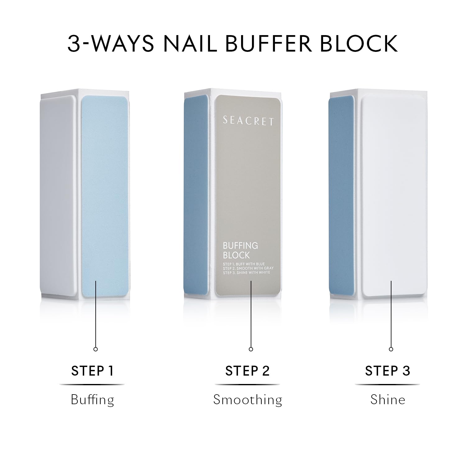 SEACRET Minerals Professional Nail Buffer Block – 3-Way Buffing for Salon-Quality Shine (2-Pack)