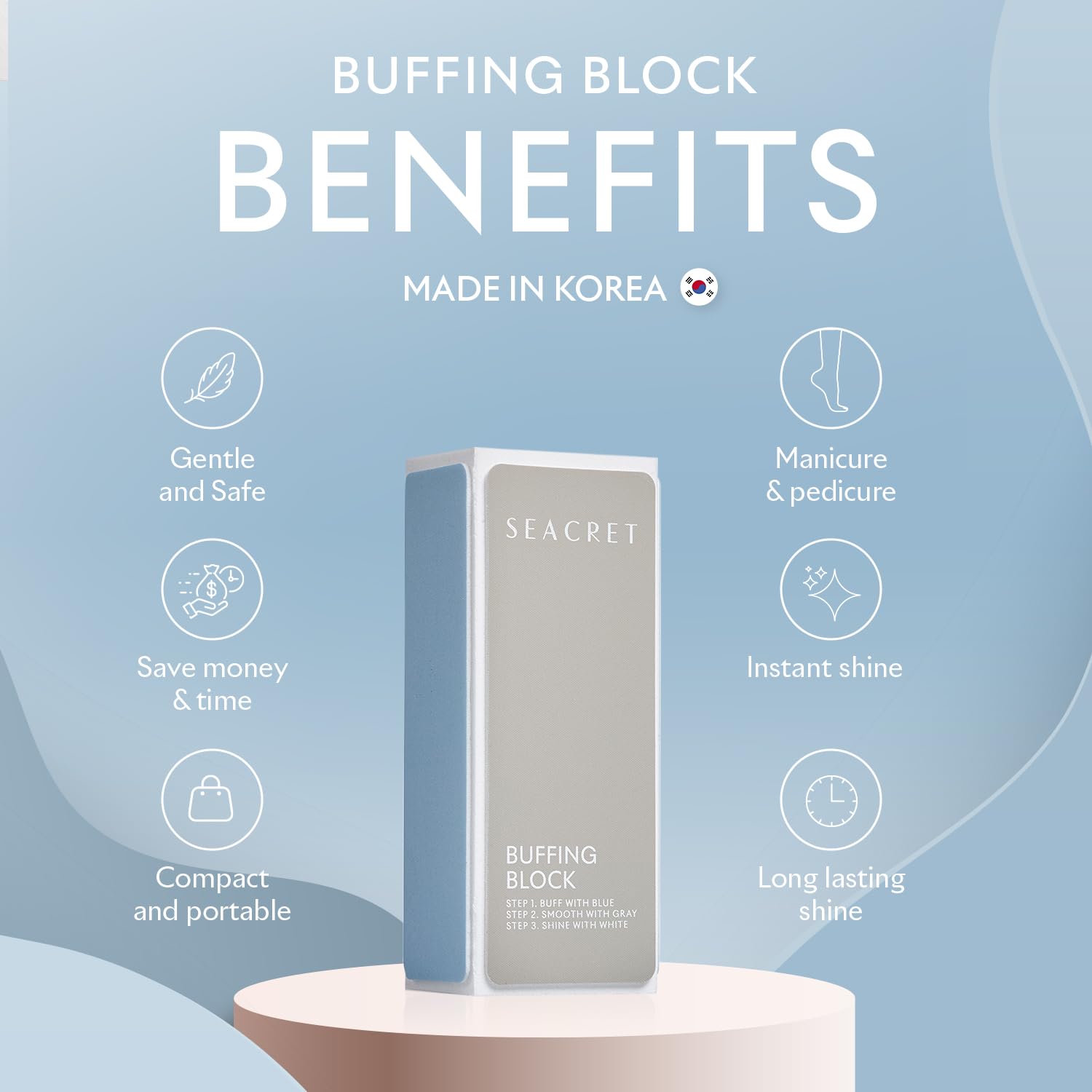 SEACRET Minerals Professional Nail Buffer Block – 3-Way Buffing for Salon-Quality Shine (2-Pack)