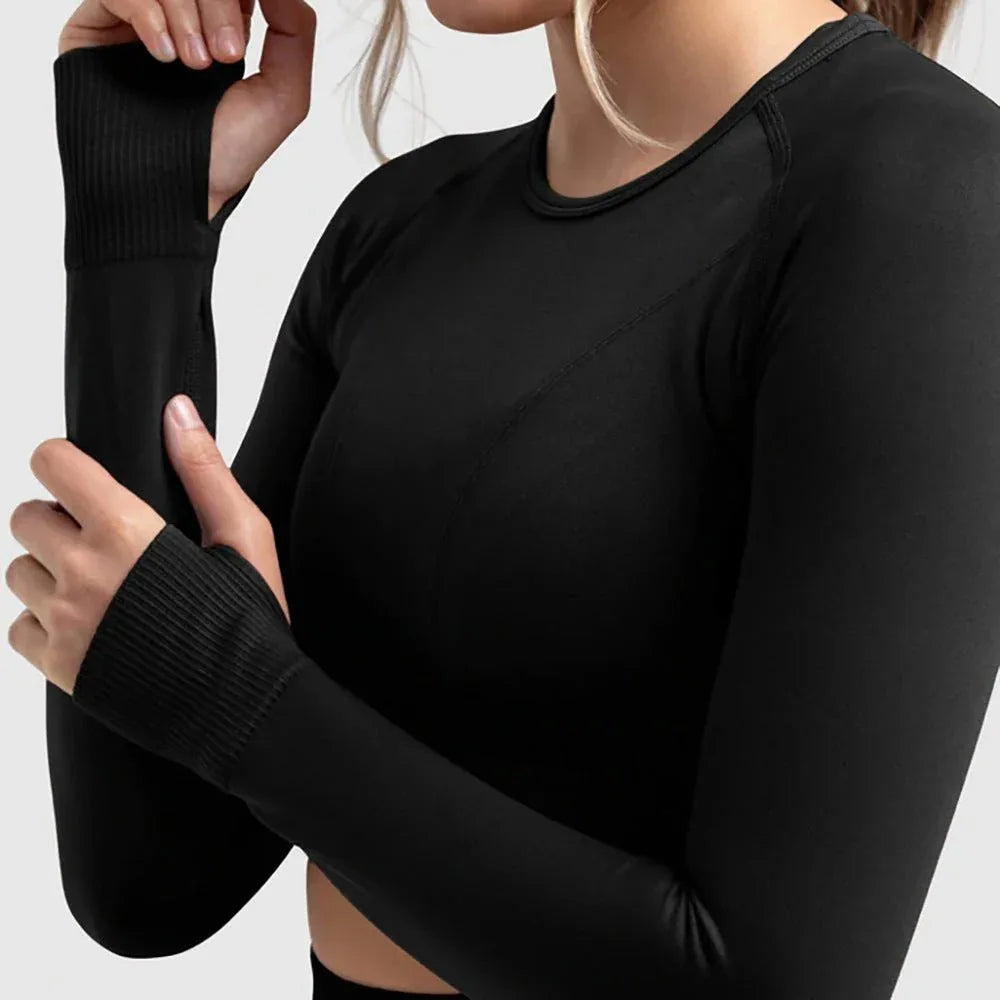 Seamless Sports Bra Set with Peach Hip Trousers – Super Stretch Long Sleeve Yoga Outfit S, M, L
