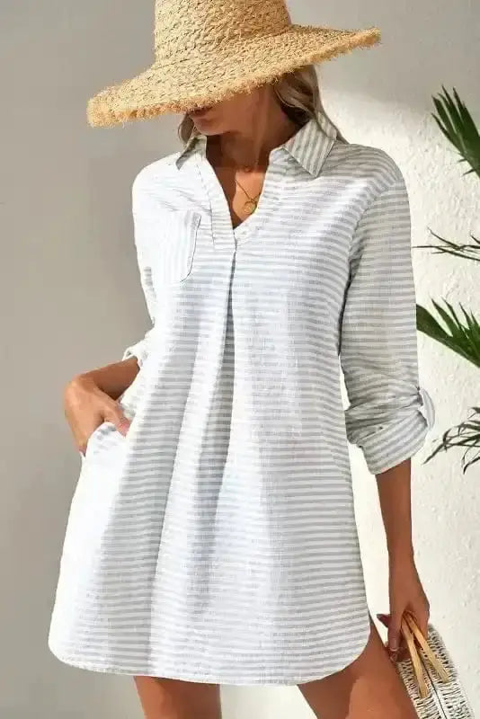 White Stripe Seaside Stripes Cotton Cover-Up Women UK | S–2XL