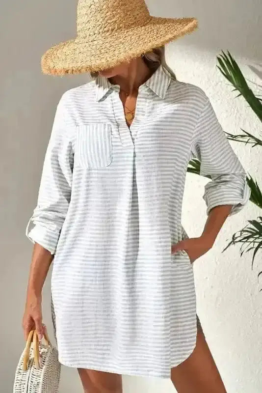 White Stripe Seaside Stripes Cotton Cover-Up Women UK | S–2XL