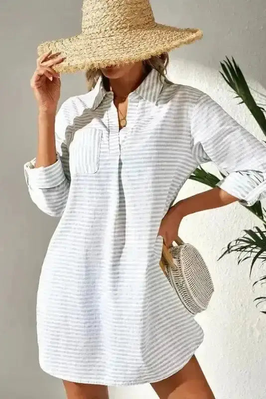 White Stripe Seaside Stripes Cotton Cover-Up Women UK | S–2XL