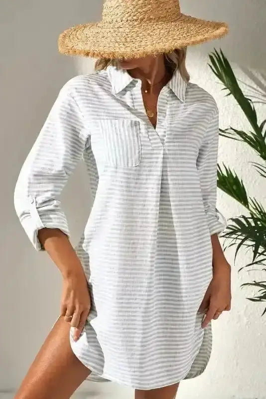 White Stripe Seaside Stripes Cotton Cover-Up Women UK | S–2XL