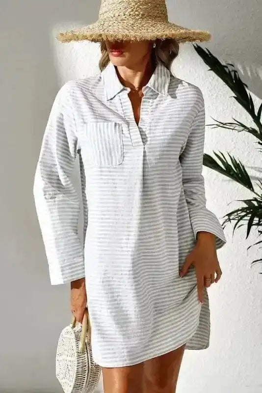 White Stripe Seaside Stripes Cotton Cover-Up Women UK | S–2XL