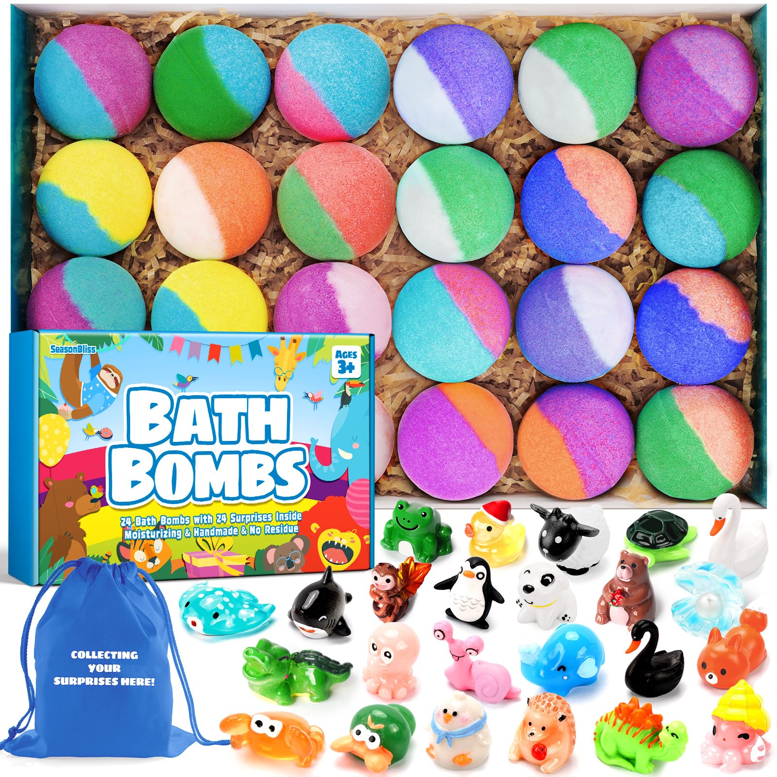 SeasonBliss Kids Bath Bombs — 24 Surprises and Toys (Ages 3+)