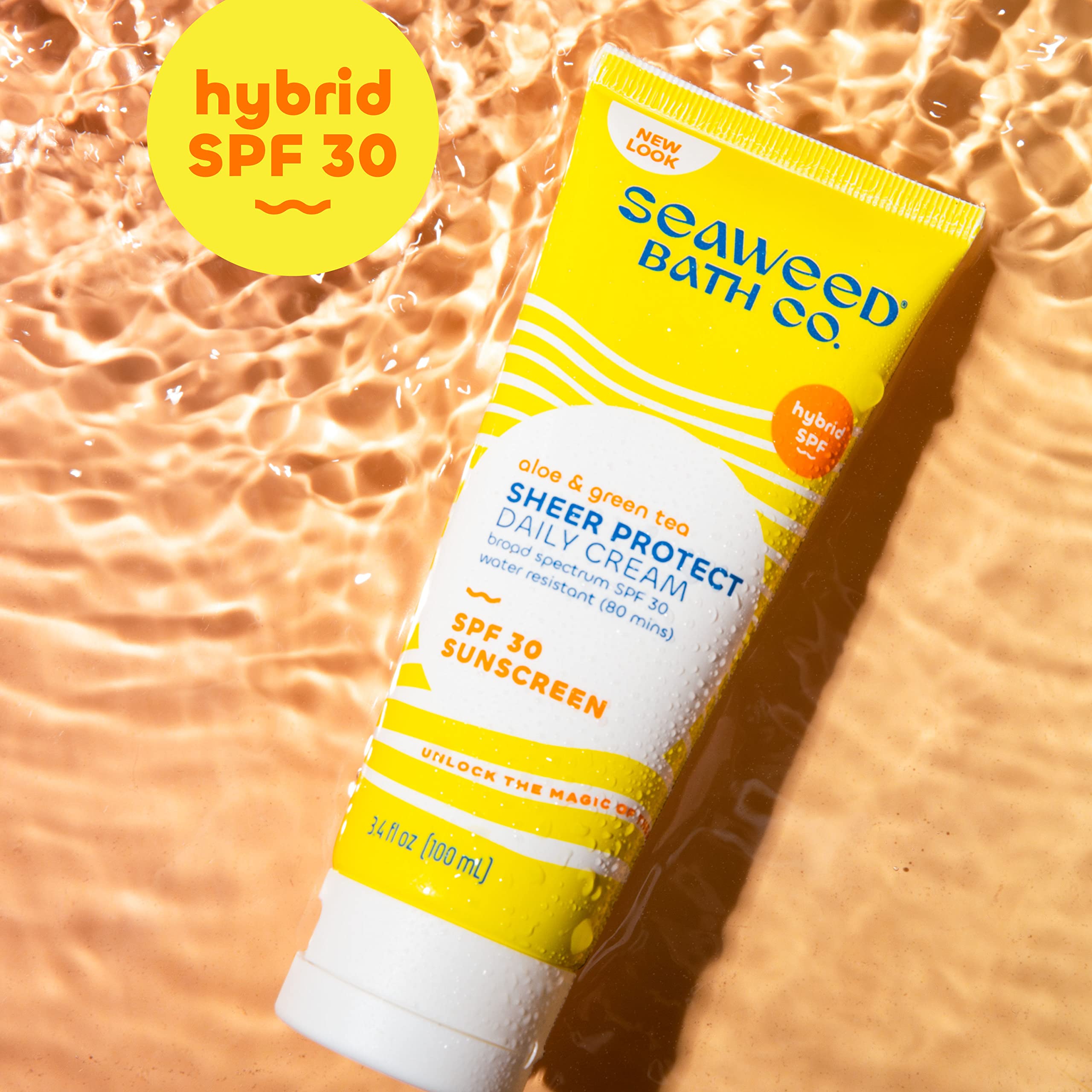 Seaweed Bath Co. Sheer Protect SPF 30 Daily Cream – 3.4oz, Hybrid Broad Spectrum Sunscreen with Aloe & Green Tea