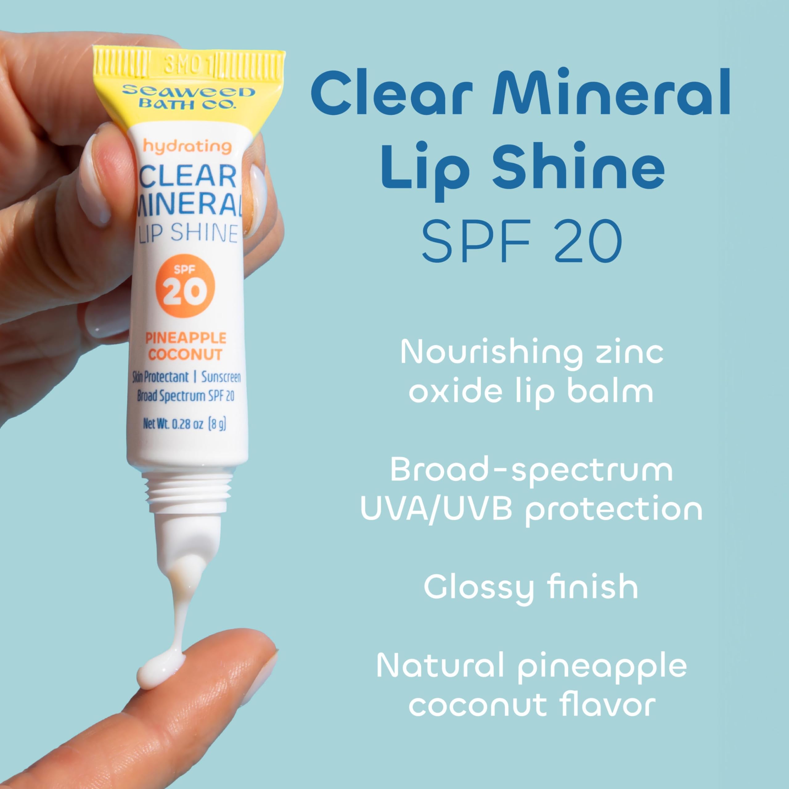 Seaweed Bath Co. Hydrating Lip Shine SPF 20 – Clear Mineral Lip Balm, 0.28 Oz (6-Pack)