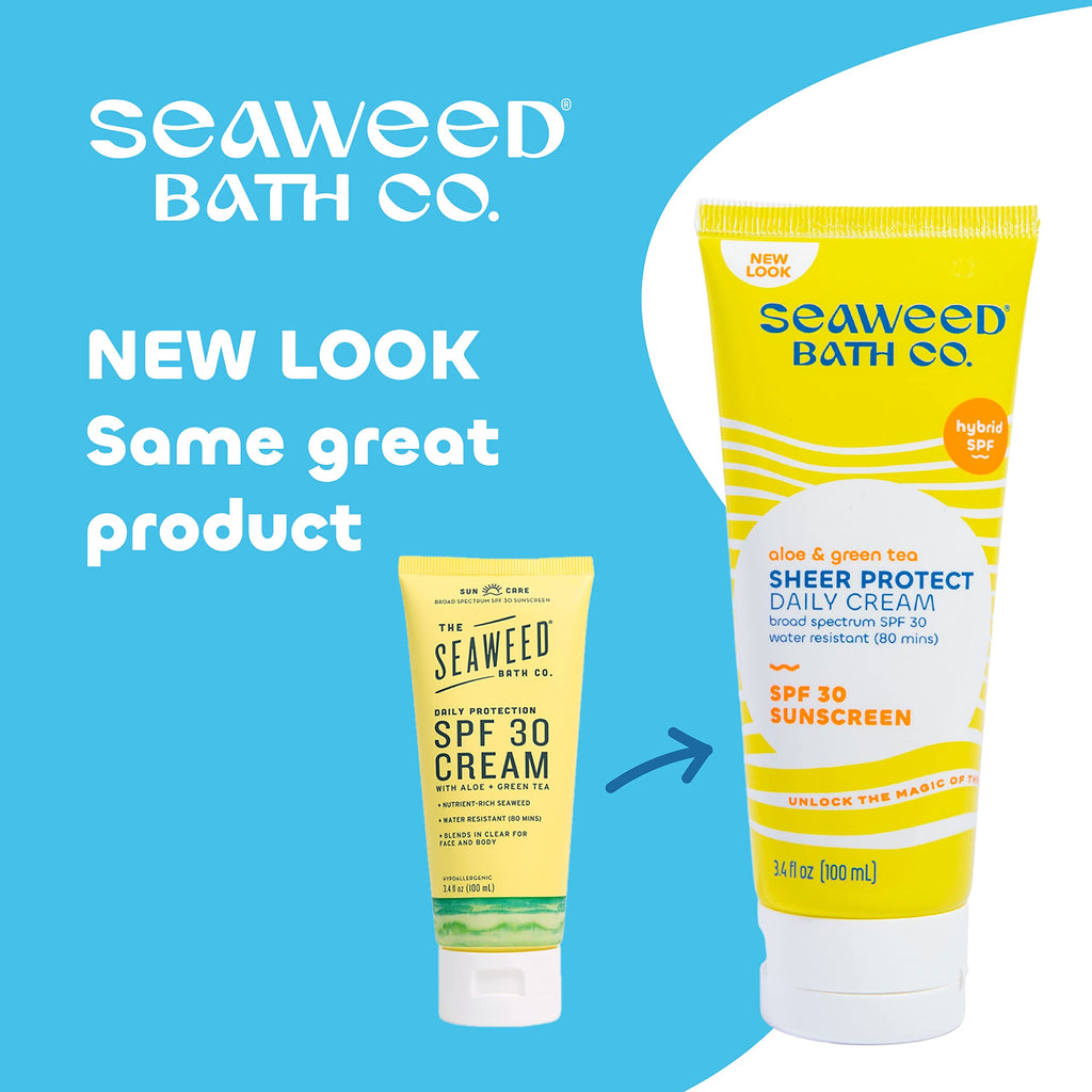 Seaweed Bath Co. Sheer Protect SPF 30 Daily Cream – 3.4oz, Hybrid Broad Spectrum Sunscreen with Aloe & Green Tea