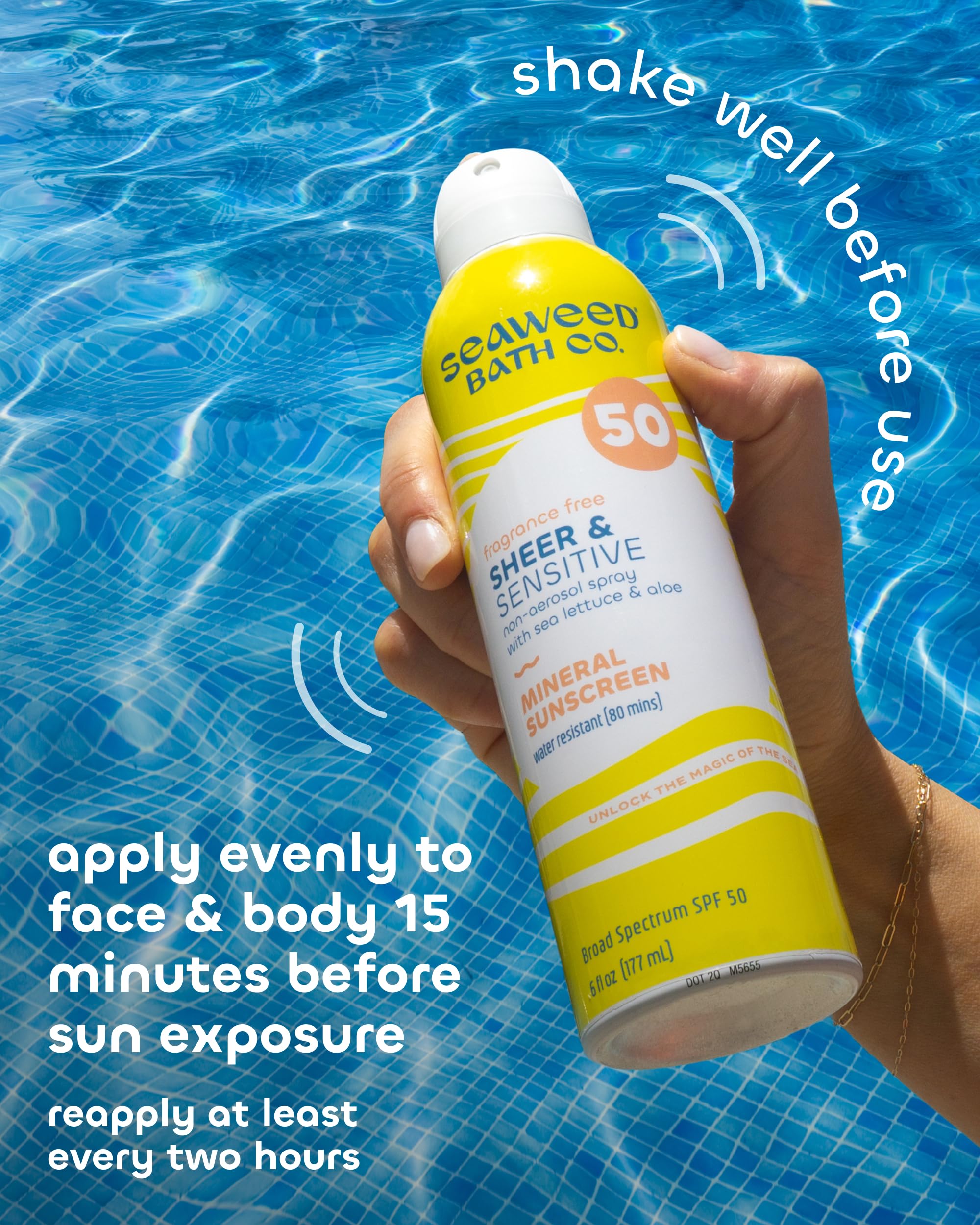 Seaweed Bath Co. Sheer Mineral Sensitive SPF 50 Broad Spectrum Sunscreen Spray - Fragrance Free, Non-Nano, Skin-Friendly Formula - 6 oz