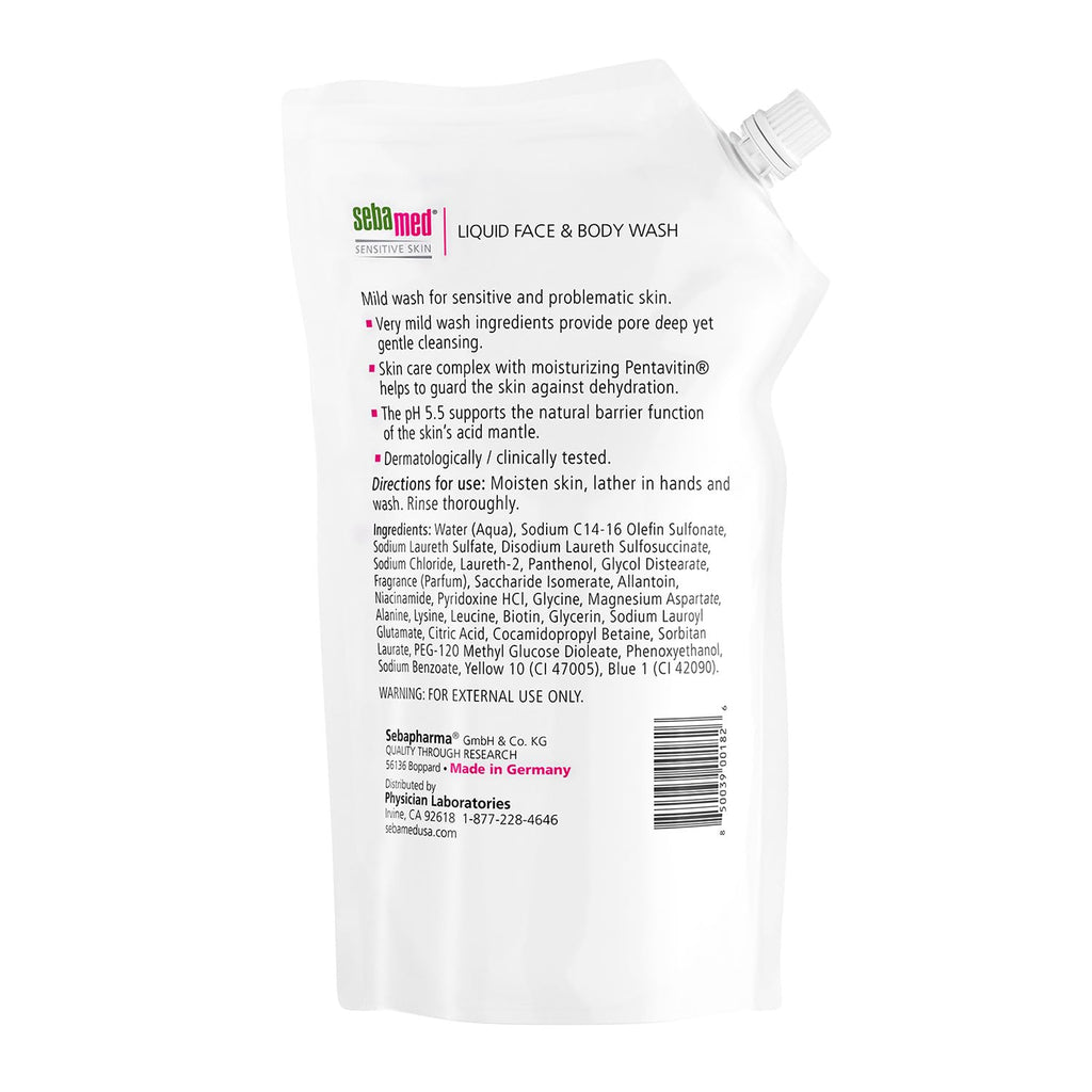 SEBAMED Liquid Face & Body Wash Refill Bag – Gentle, pH 5.5, Dermatologist-Recommended Cleanser for Sensitive Skin (1 L)