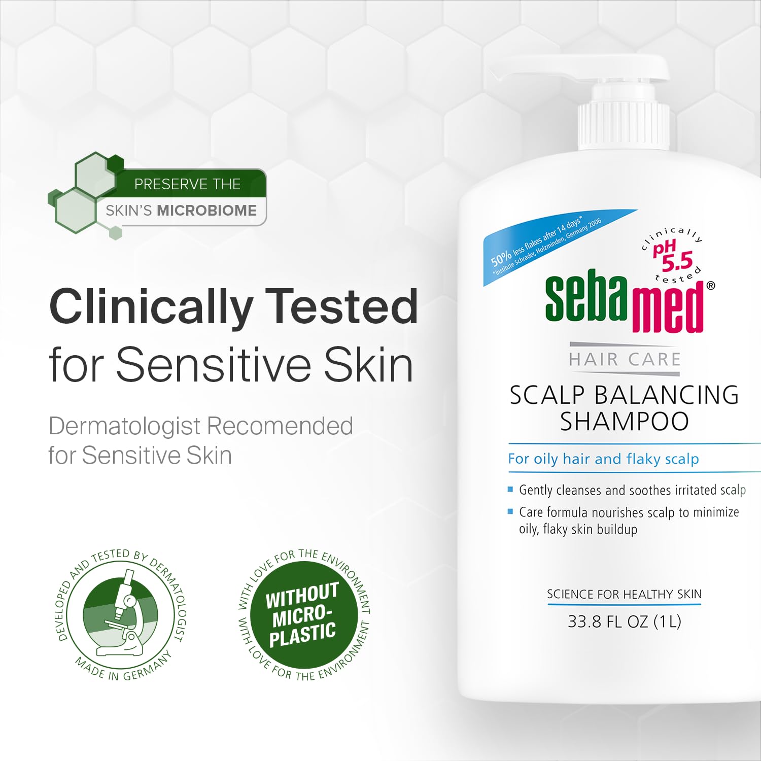 SEBAMED Scalp Balancing Shampoo – Gentle Anti-Dandruff for Oily Hair, 2 x 1L with Pump