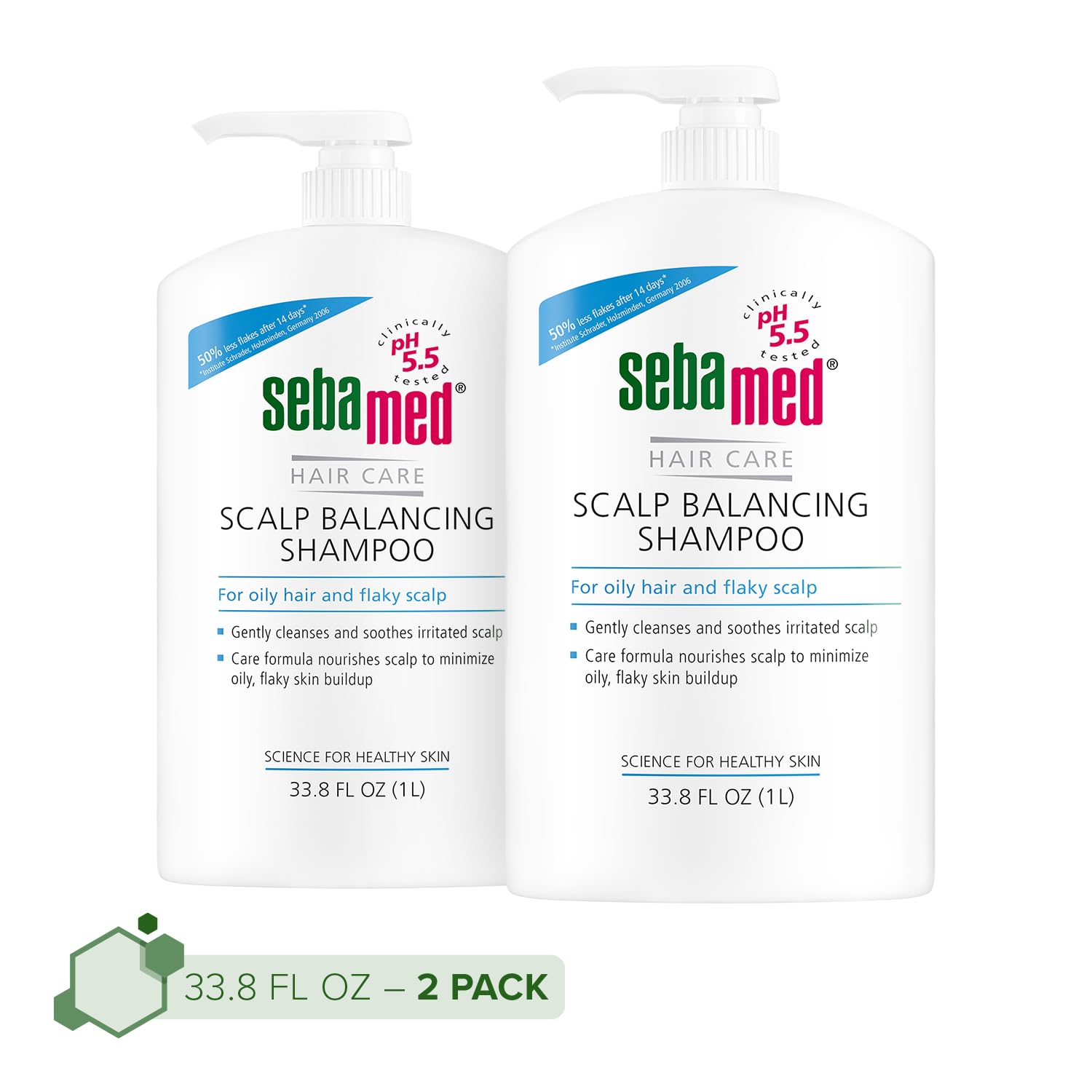 SEBAMED Scalp Balancing Shampoo – Gentle Anti-Dandruff for Oily Hair, 2 x 1L with Pump