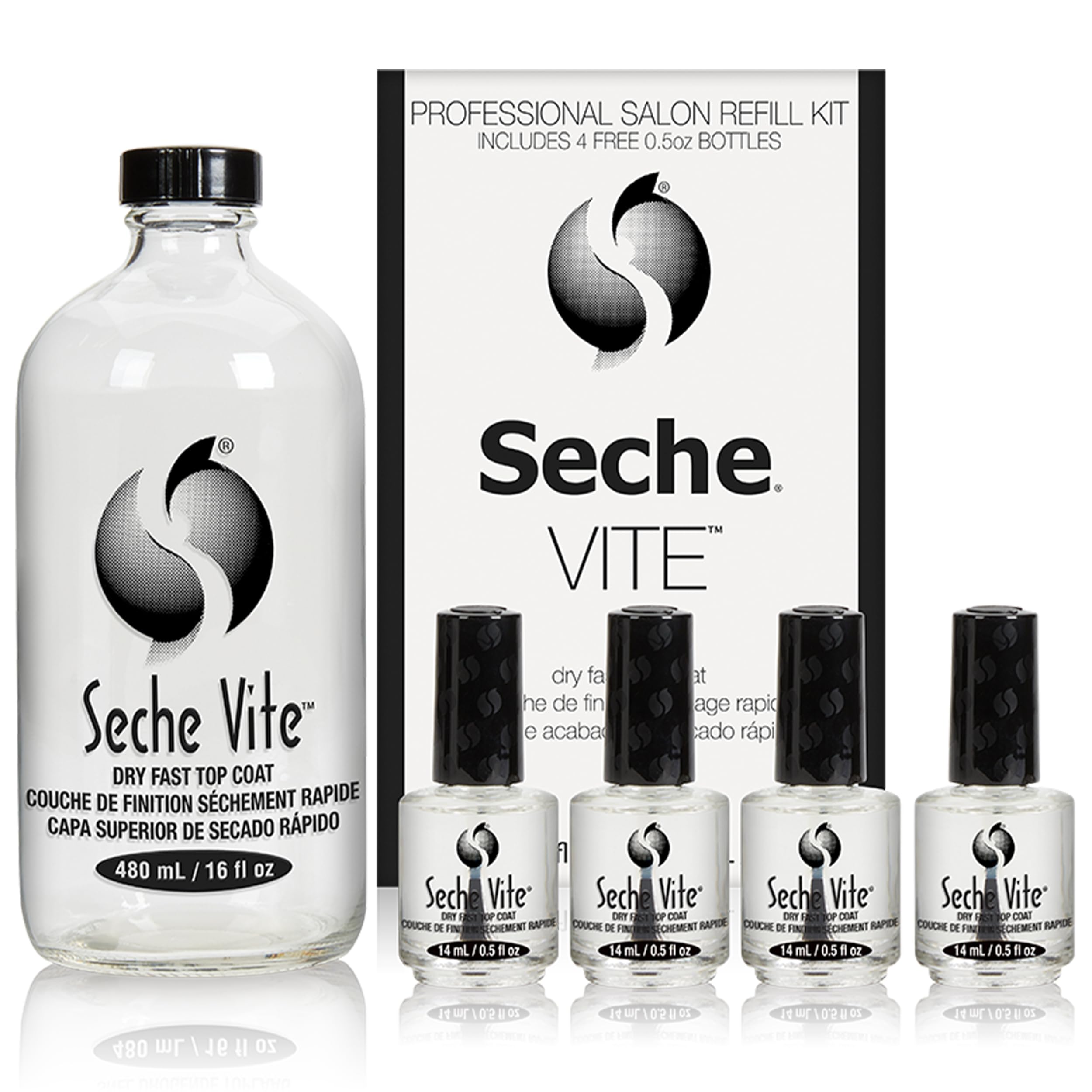 Seche Vite Dry Fast Top Coat Refill Kit – 16 oz + 4 x 0.50 oz Bottles