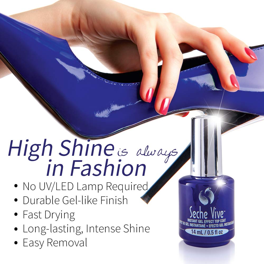 Seche Vive Instant Gel-Effect Top Coat, 0.5 oz, 2-Pack | Fast-Drying UV-Free Gel Shine