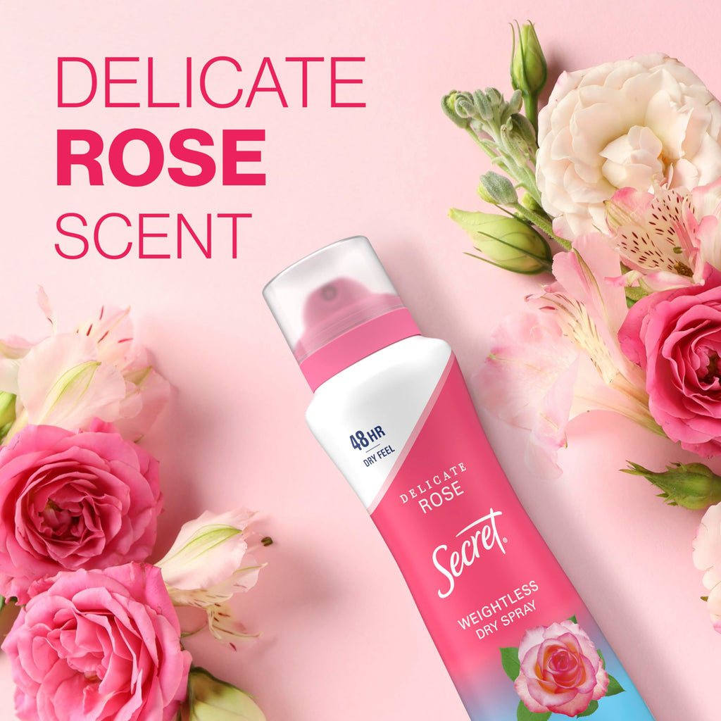 Secret Dry Spray Antiperspirant for Women — 48h Sweat & Odor Protection, Rose Scent (Pack of 3)