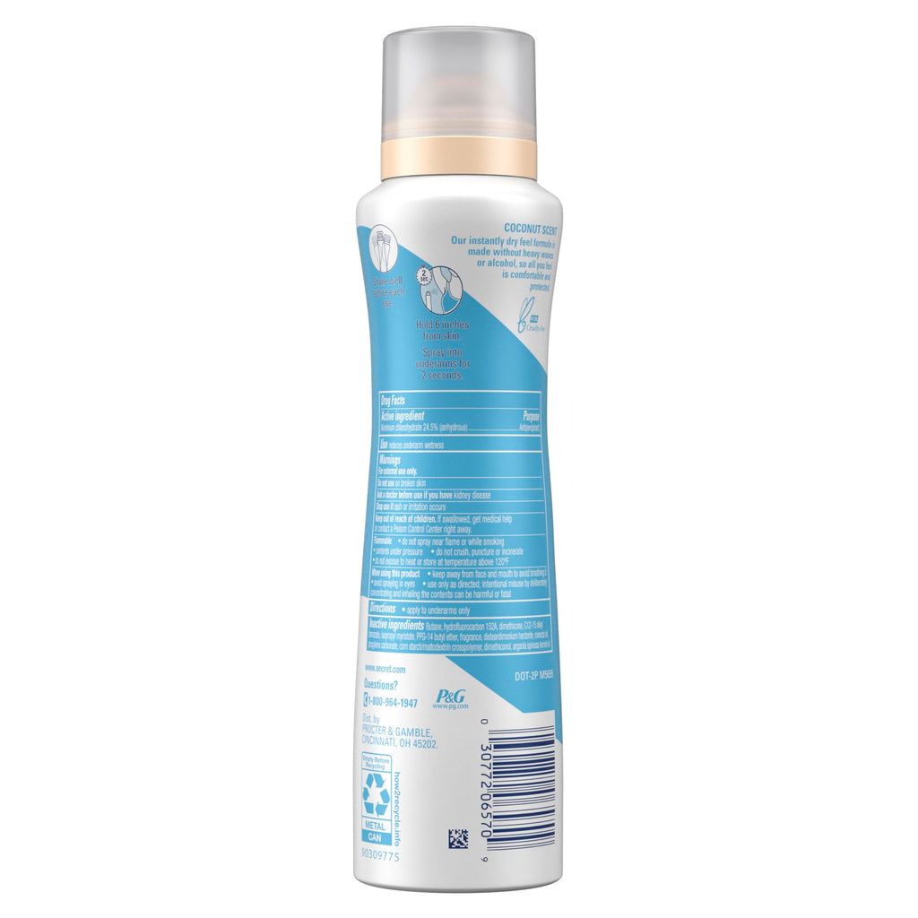 Secret Dry Spray Antiperspirant Deodorant – Nurturing Coconut & Argan Oil, 4.1 oz Pack of 3